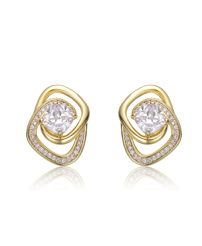 14k Gold Plated Cubic Zirconia Double Love Knot Stud Earrings