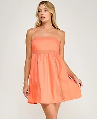 Beauty & Grace Women's Sleeveless Square Neck Poplin Short Dress
