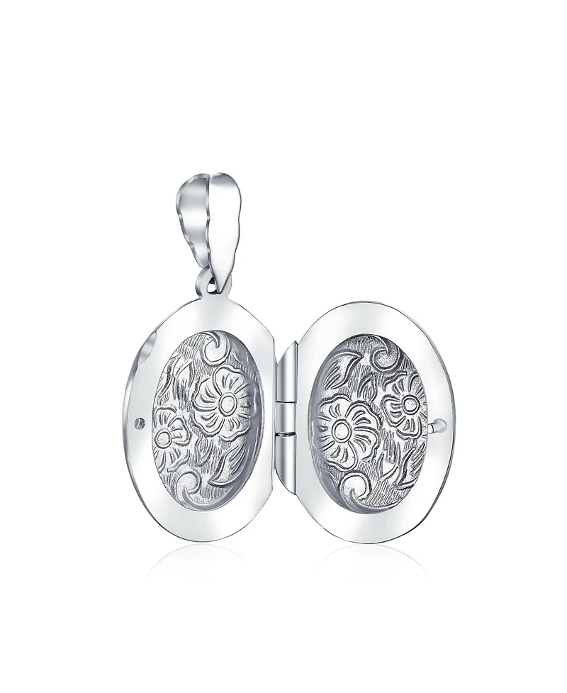 Bling Jewelry Embossed Floral Sunflower Photo Oval Locket Necklace Pendant Sterling Silver