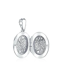 Bling Jewelry Embossed Floral Sunflower Photo Oval Locket Necklace Pendant Sterling Silver