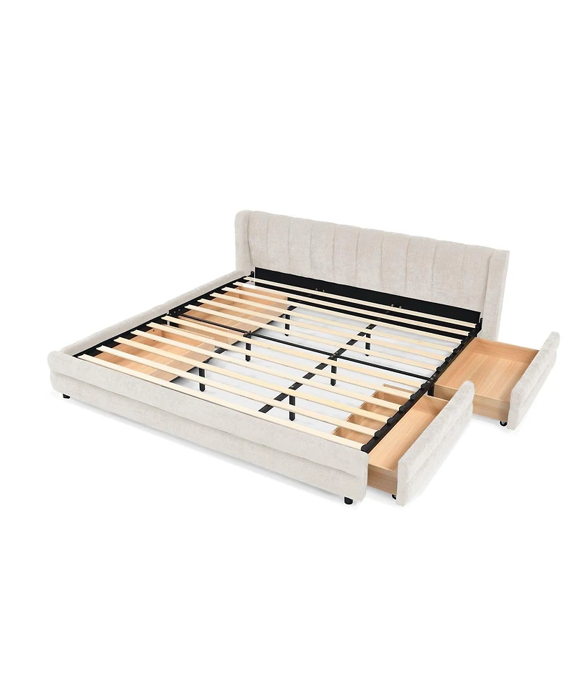 Streamdale Furniture Upholstered Bed Frame with Chenille Fabric Headboard and Storage Drawer.
