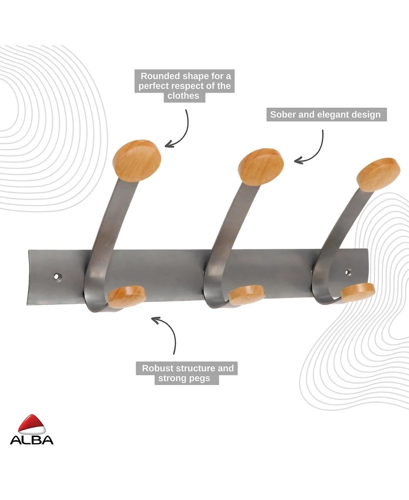 Wall Mounted Coat Rack with 3 Wooden Pegs