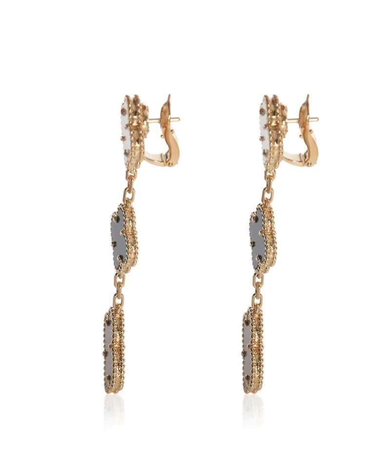 Pre-Owned Van Cleef & Arpels Yellow Gold Mother Of Pearl and Onyx Magic Alhambra Earrings