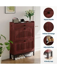 gaomon Shoe Storage Cabinet with 2 Flip Drawer, Shoes Organizer with with Top Drawer,Hollow Out Panel & Square Handles