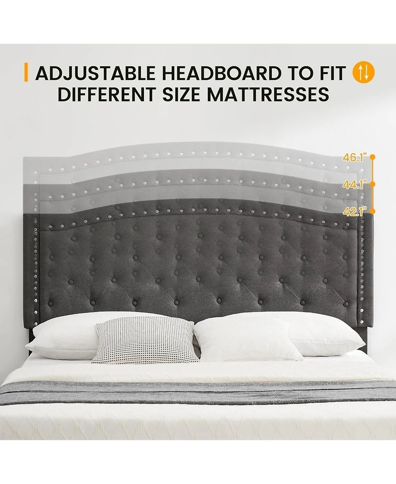 gaomon Queen Upholstered Platform Bed Frame Adjustable Wingback Headboard Heavy Duty Slats No Box Spring