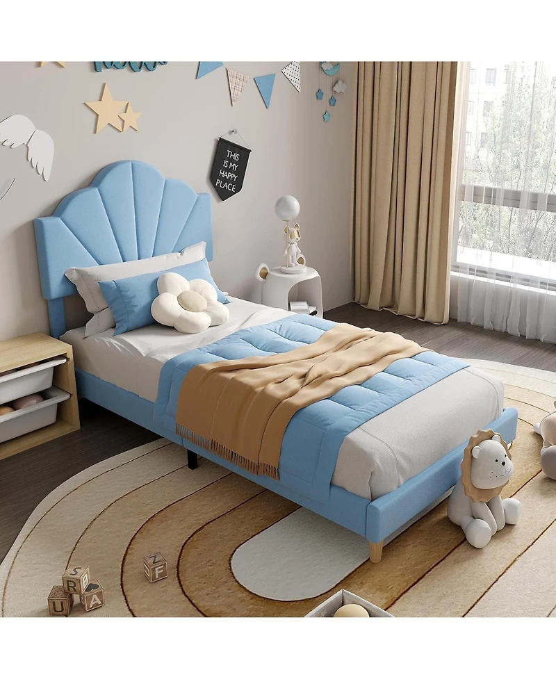 gaomon Twin Bed Frame Velvet Upholstered Adjustable Headboard Wood Slats Easy Assembly No Box Spring Light