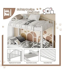 gaomon Twin Metal Bunk Bed Twin Over Twin With Stairs and Arched Guardrail Metal Slat Support Space Saver No Box