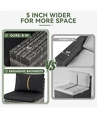 Aoxun 6-Piece Black Wicker Outdoor Sectional Sofa Set with Grey Cushions and Glass-Top Coffee Table