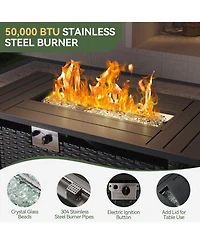 Aoxun 7-Piece Black Wicker Outdoor Sectional Sofa Set with Gray Cushions with 44" Propane Fire Pit Table