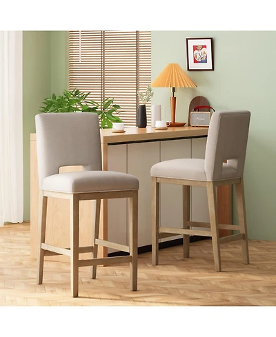 Streamdale Furniture Modern Bar Stool with Rubberwood Legs & L-Backrest Set of 2