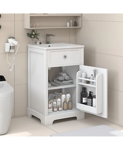Sillysis 20" Bathroom Vanity with Ceramic Sink, Soft Closing Door & Storage Rack, Freestanding Cabinet for Small Bathrooms
