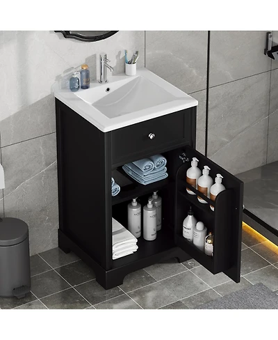 Sillysis 20" Bathroom Vanity with Ceramic Sink, Soft Closing Door & Storage Rack, Freestanding Cabinet for Small Bathrooms