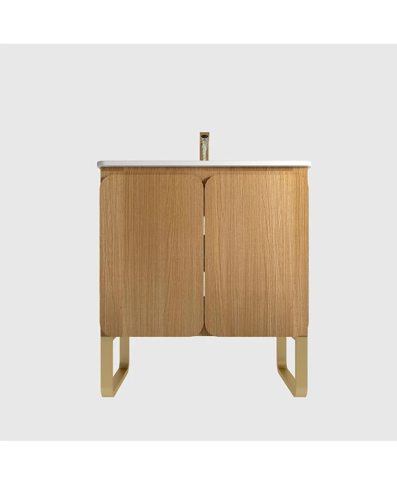 Sillysis 30" Light Oak Bathroom Vanity with Sink, Soft Closing Drawers and Large Storage Cabinet for Modern Bathrooms, Wall/Floor Mount-Sillysis