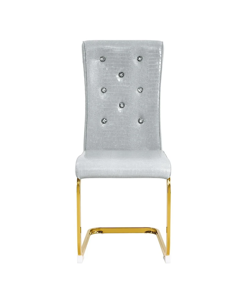 Streamdale Furniture Set of 4 Retro Alligator Upholstered Dining Chairs with Crystal Buckle & Faux Leather