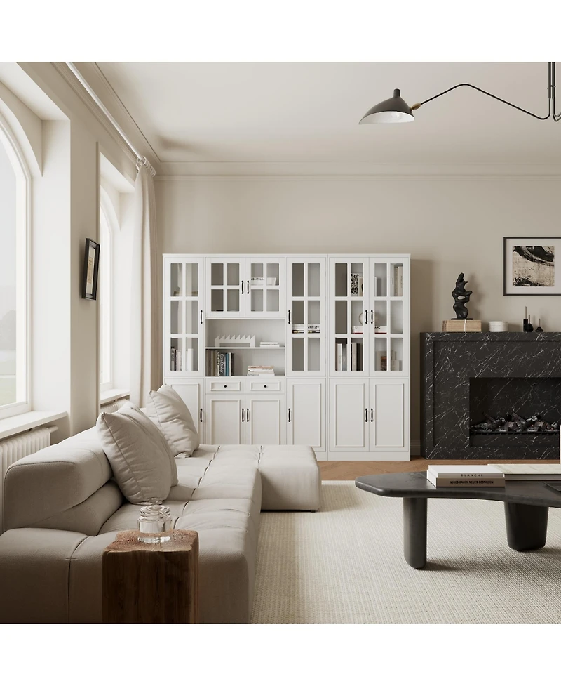 Homsee Modern Bookcase, Sideboard with 19-Tier Shelves and 2 Drawers