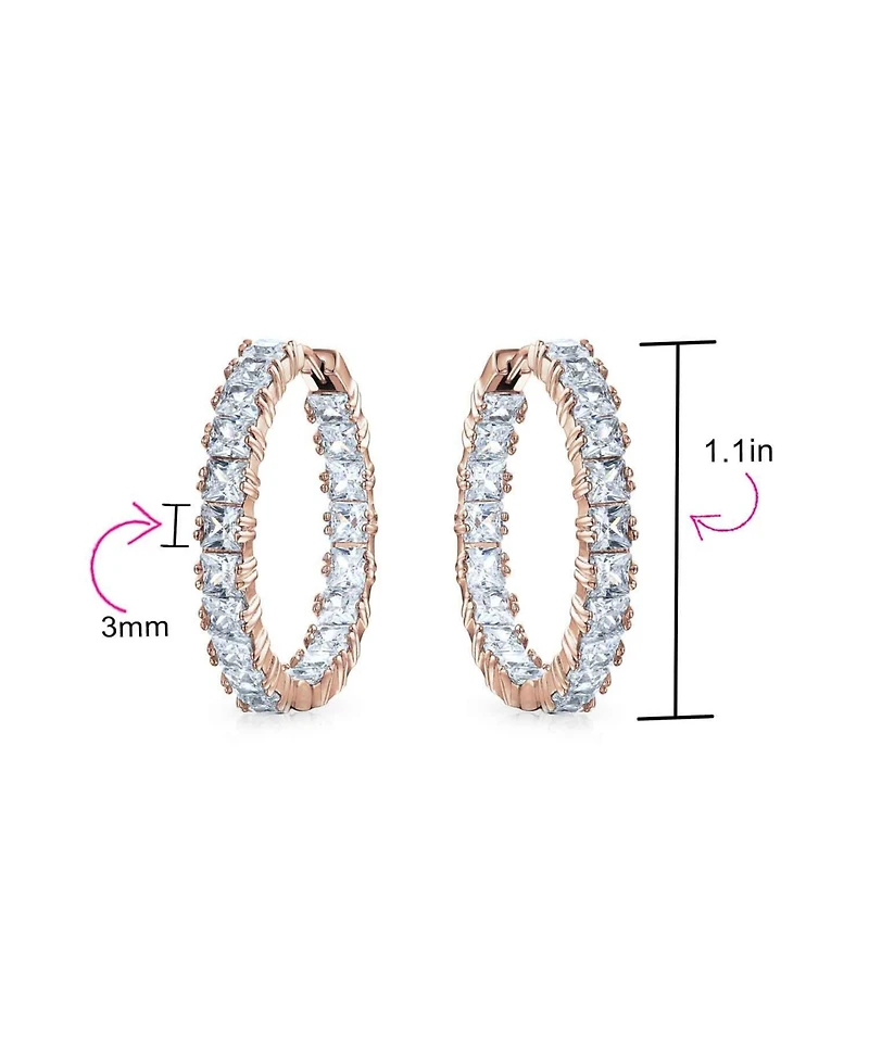 Bling Jewelry Fancy Cubic Zirconia Princess Cut Cz Inside Out Hoop Earrings Plated