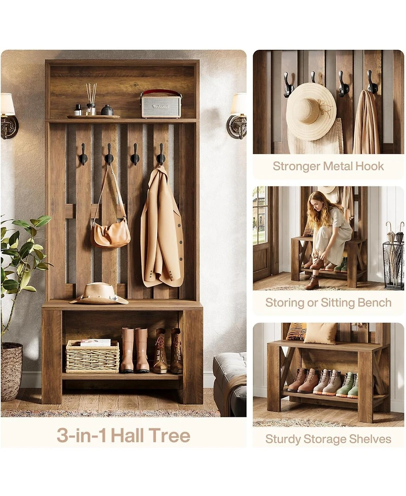 Tribesigns Hall Tree with Shoe Bench and Shoe Storage, 70.8" Tall Freestanding Coat Rack with Hooks