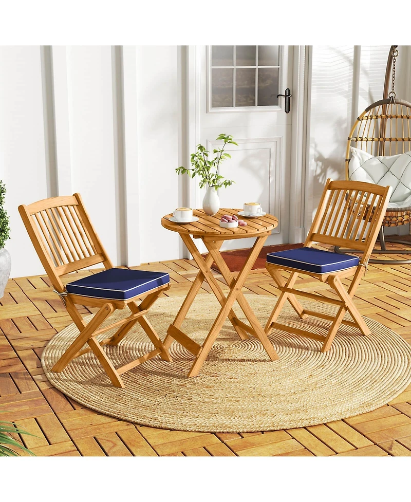 3PCS Patio Folding Wooden Bistro Set Cushioned Chair Conversation