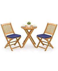 3PCS Patio Folding Wooden Bistro Set Cushioned Chair Conversation