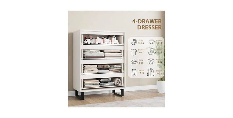gaomon 4 Dresser for Bedroom, 41.5" Tall Dresser, Freestanding Vertical Drawer Cabinet with Storage