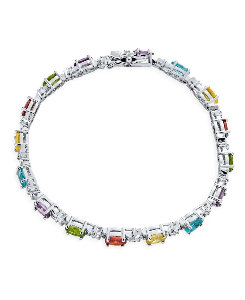 Bling Jewelry 12 Ctw Cubic Zirconia Oval Cz Colorful Multi Color Tennis Bracelet 7-7.5 Inch Silver Plated