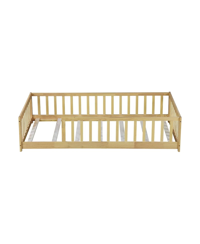 Streamdale Furniture Twin Size Floor Bed with Fence and Safety Guardrails