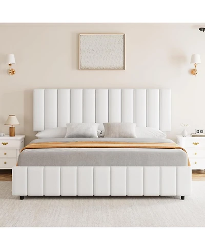 gaomon Queen Bed Frame Upholstered Headboard 4 Drawers Platform Adjustable Headboard Wood Slats No Box Spring