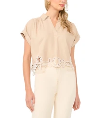 1.state Women's Collared V-Neck Short-Sleeve Blouse