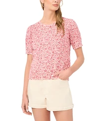 1.state Women's Floral Print Short-Sleeve Crewneck Sweater