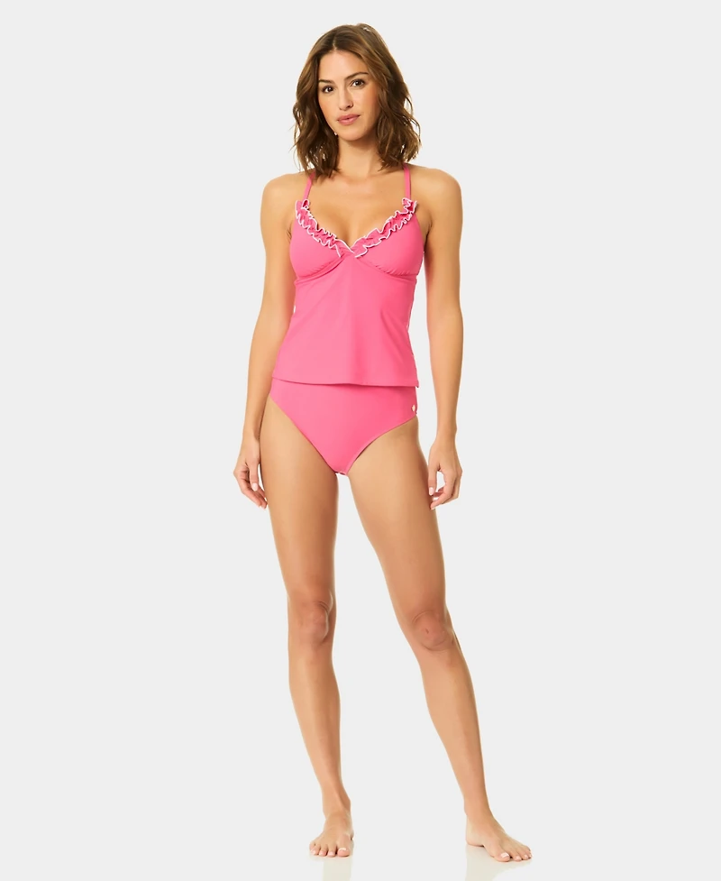 CeCe Women's V-Neck Contrast Ruffle Tankini Top