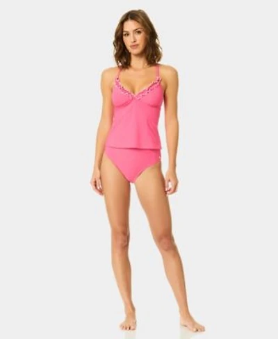 Cece Contrast Ruffle Tankini Mid Rise Bottoms