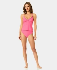 Cece Contrast Ruffle Tankini Mid Rise Bottoms