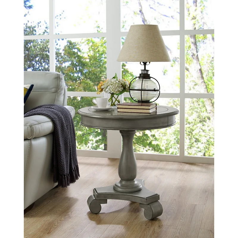 Streamdale Furniture Round Wood Pedestal Side Table, Gray