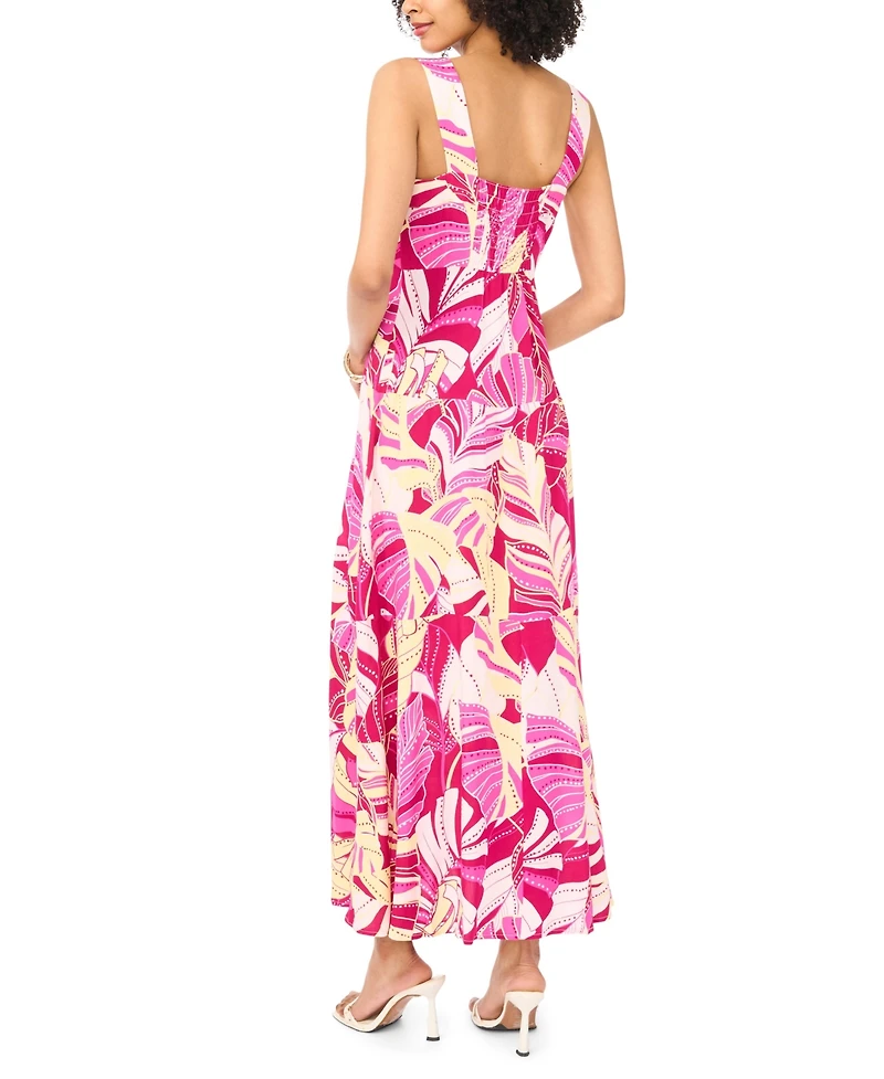 Vince Camuto Women's Printed Square-Neck Smocked-Back Sleeveless Maxi Dress