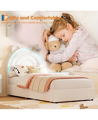 gaomon Twin Bed Frame Princess Platform with 2 Storage Drawers Led Rainbow Headboard Wood Slats No Box Spring