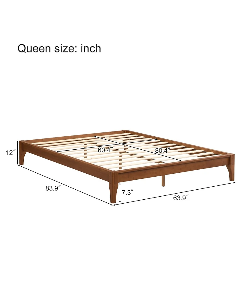 Streamdale Furniture Solid Bamboo Platform Bed Frame, 12" Queen Size