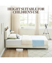 gaomon Twin Bed Frame With Bookcase Headboard Upholstered Platform Kids Bed Wooden Slats No Box Spring