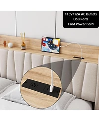 gaomon Queen Bed Frame With Drawer Upholstered Storage Headboard Charging Platform Wood Slats No Box Spring