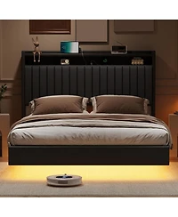 gaomon Queen Floating Bed Frame 50 Inch Led Headboard Charging Station Platform Hidden Legs