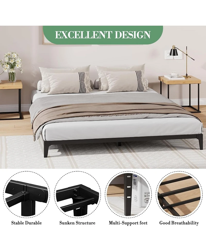 gaomon 6 Inch Queen Metal Platform Bed Frame Modern Design Steel Slats Noise Free Easy Assembly No Box Spring Matte
