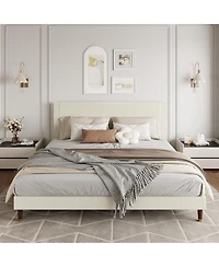 gaomon King Corduroy Platform Bed Frame with Headboard Minimalist Wood Slats No Box Spring Quiet Easy Assembly