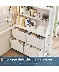 gaomon Loft Bed with Desk, 4 Large Fabric Drawers and 2 Storage Shelves, Heavy Duty Metal Led Lights & Charging Sation, Safety Guard
