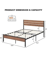 gaomon Bed Frame With Wood Headboard Strong Wooden Slats Under Bed Storage Quiet Design No Box Spring Space Saver