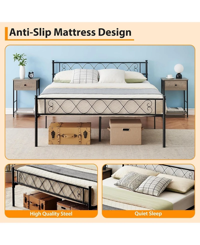 gaomon Metal Platform Bed Frame With Headboard Storage Capacity Steel Slats Modern No Box Spring Easy Assembly