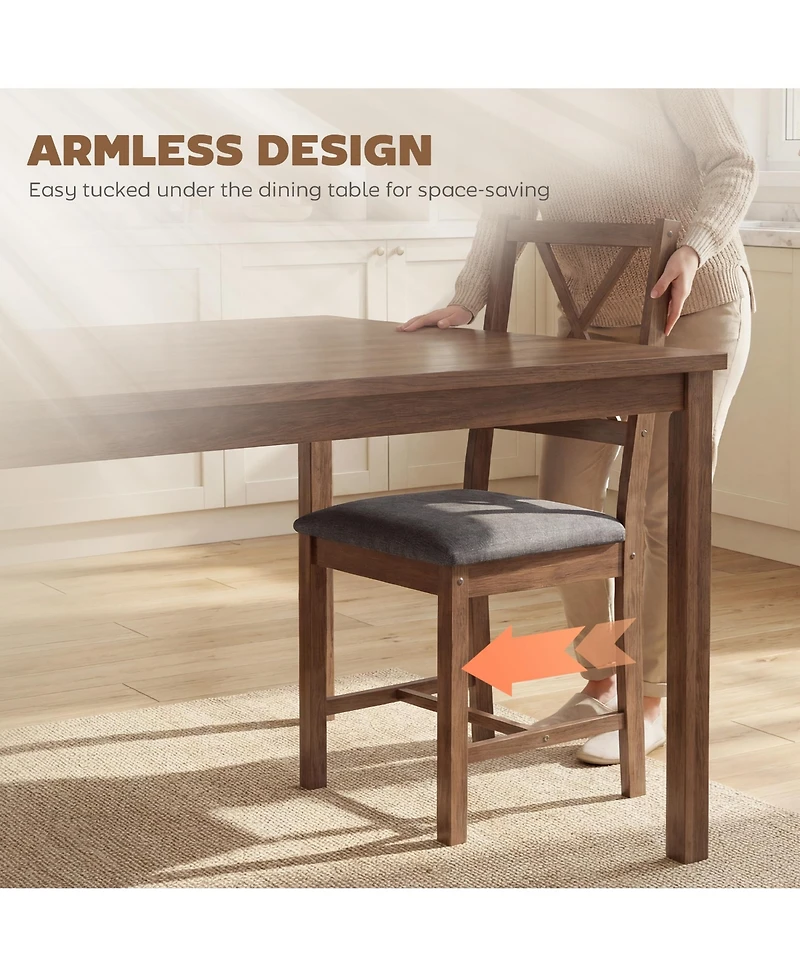 Homcom Farmhouse Wooden Dining Chairs Set of Fabric Kitchen Chairs