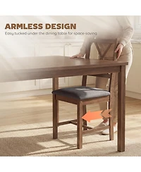 Homcom Farmhouse Wooden Dining Chairs Set of Fabric Kitchen Chairs