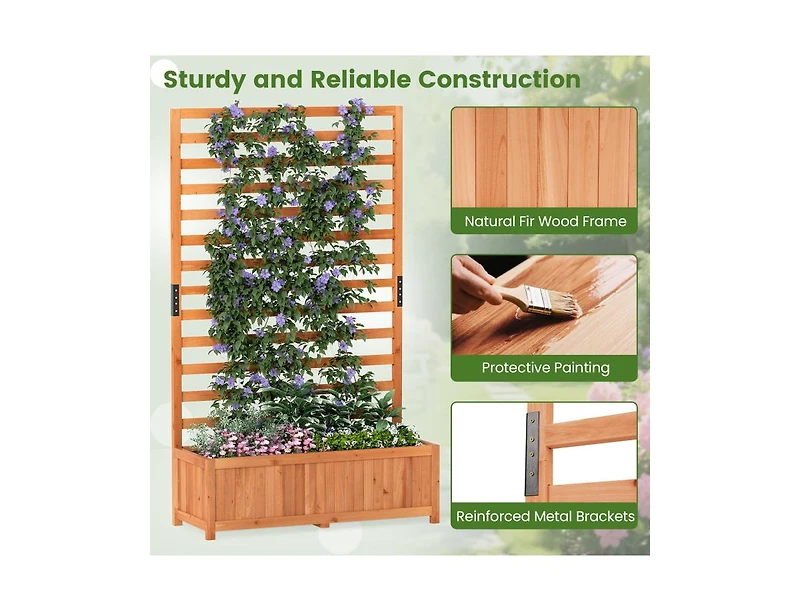 Slickblue 59 Inch Tall Wooden Raised Garden Bed with Trellis