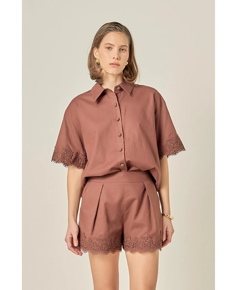 English Factory Women's Linen Lace Shirt