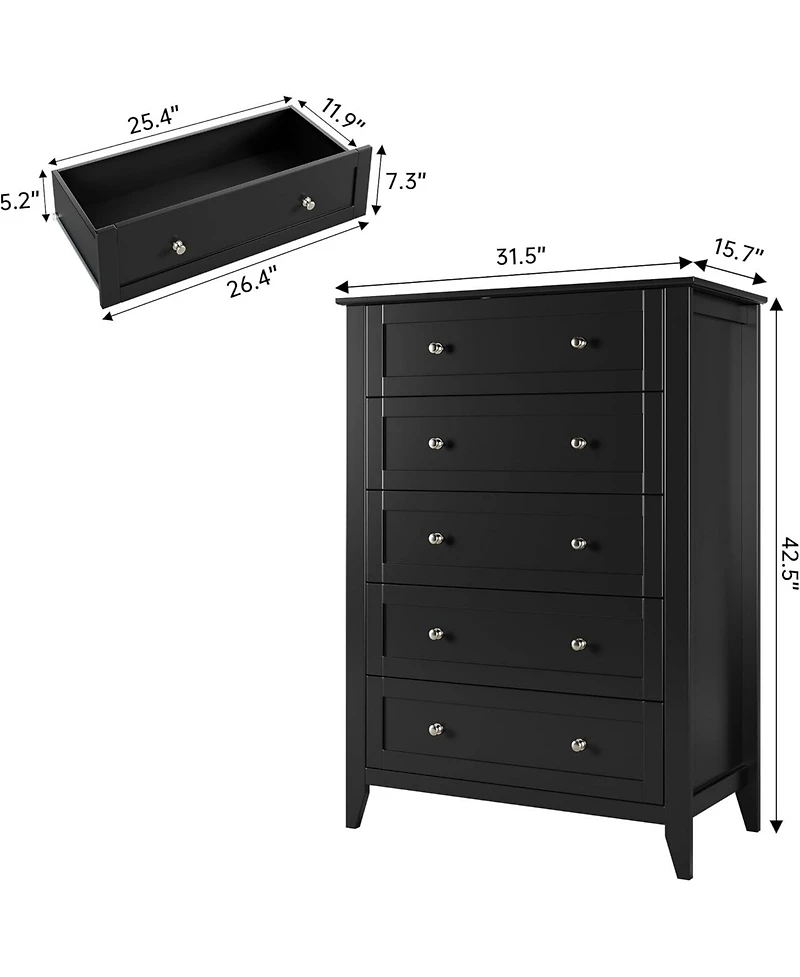 gaomon 5 Drawer Dresser for Bedroom Tall Cabinet with Deep Drawers Modern Wooden Chest for Entryway