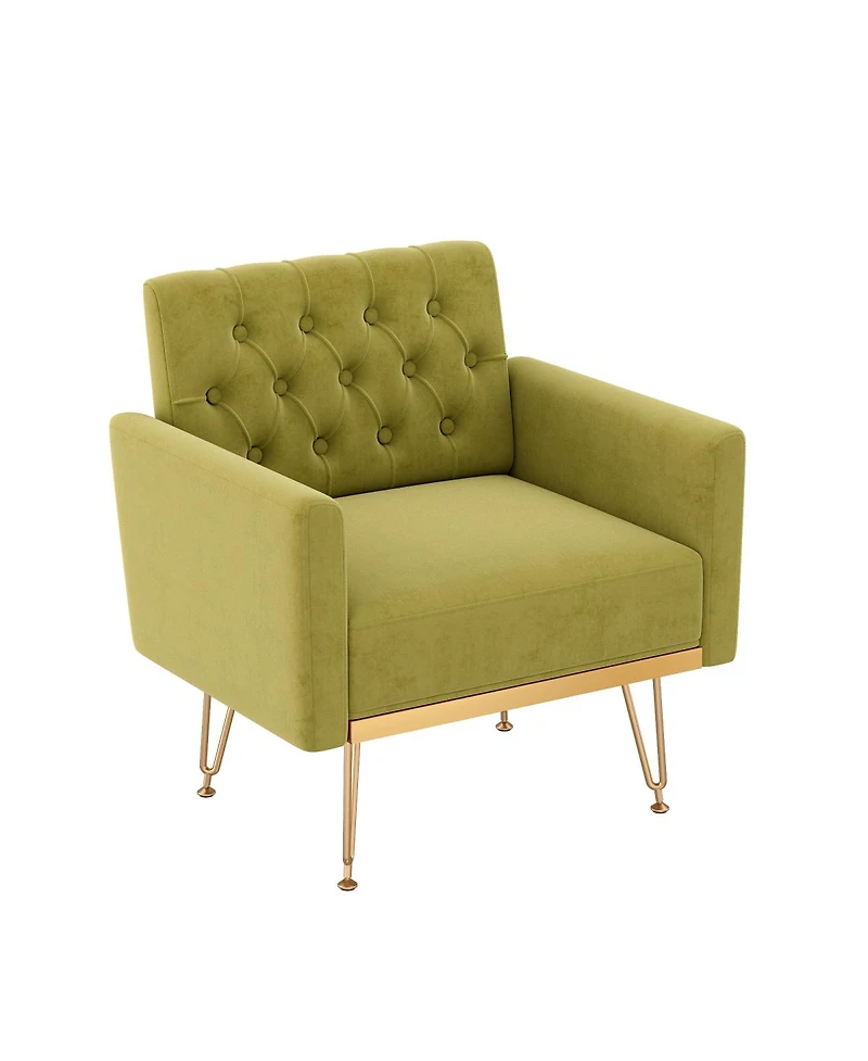 Streamdale Furniture Velvet Tufted Armchair with Gold Metal Leg
